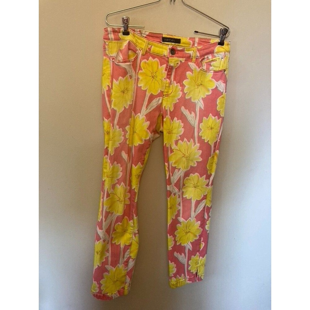 Hot Pink/Yellow Flower Floral Print Jeans - size L